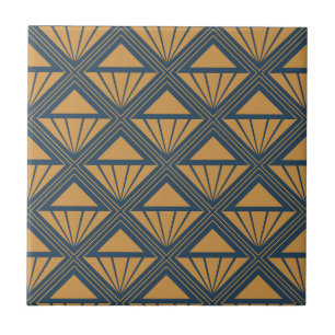 Azulejo De Cerâmica design de Deco de Arte Dourada e azul escura com r