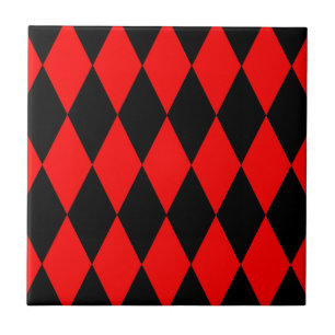 Azulejo De Cerâmica Design de Diamantes Harlequim Preto Vermelho Xadre