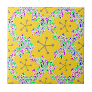 Azulejo De Cerâmica Design de Disco Floral Amarelo Groovy
