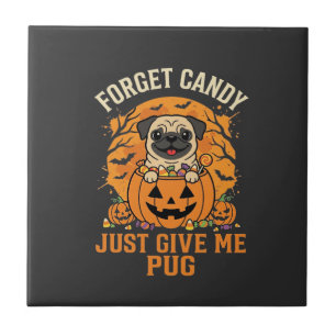 Azulejo De Cerâmica Design de Doces de Halloween Engraçado Pug_1