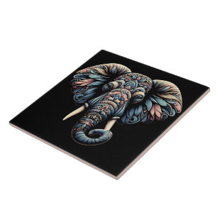 Azulejo De Cerâmica Design de elefante intricado inspirado na natureza