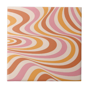 Azulejo De Cerâmica Design de espiral de abstrato cor-de-rosa e laranj
