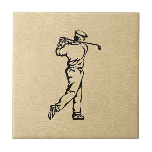 Azulejo De Cerâmica Design de Esporte de Golfista Visual de Couro (Frente)