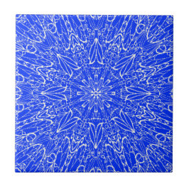 Azulejo De Cerâmica Design de estrela geométrica branca do índigo azul