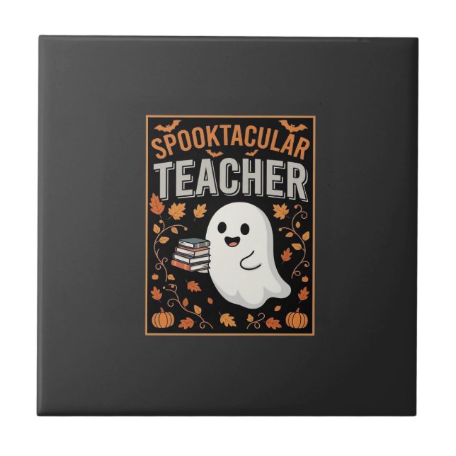 Azulejo De Cerâmica Design de Fantasma de Halloween para Professores E (Frente)