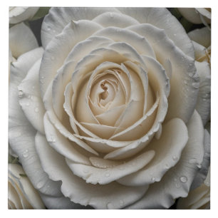 Azulejo De Cerâmica Design de fecho de rosa molhado branco