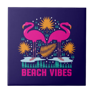 Azulejo De Cerâmica Design de Flamingos Rosa Vibes de Praia