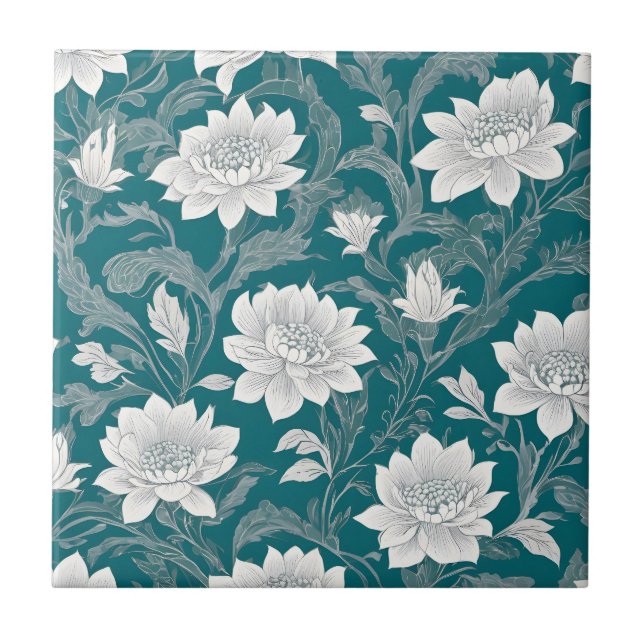 Azulejo De Cerâmica Design de flor oriental branca (Frente)