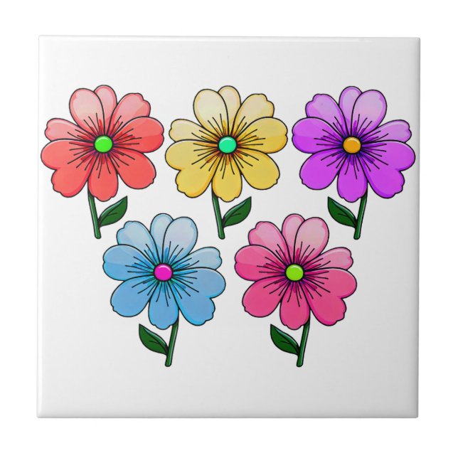 Azulejo De Cerâmica design de flores de 5 cores (Frente)
