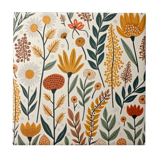 Azulejo De Cerâmica Design de Flores e Plantas Boho Botânicas 390 (Frente)