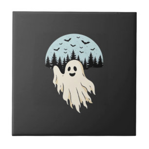 Azulejo De Cerâmica Design de Floresta da Lua Fantasma de Halloween_1