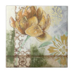 Azulejo De Cerâmica Design de Fresco Decorativo com Flor Global<br><div class="desc">Esta design decorativa de fresco por Megan Meagher apresenta uma flor no globo. Um fundo abstrato rodeia a flor,  criando uma vibração surreal que contrasta com a flor realista.</div>