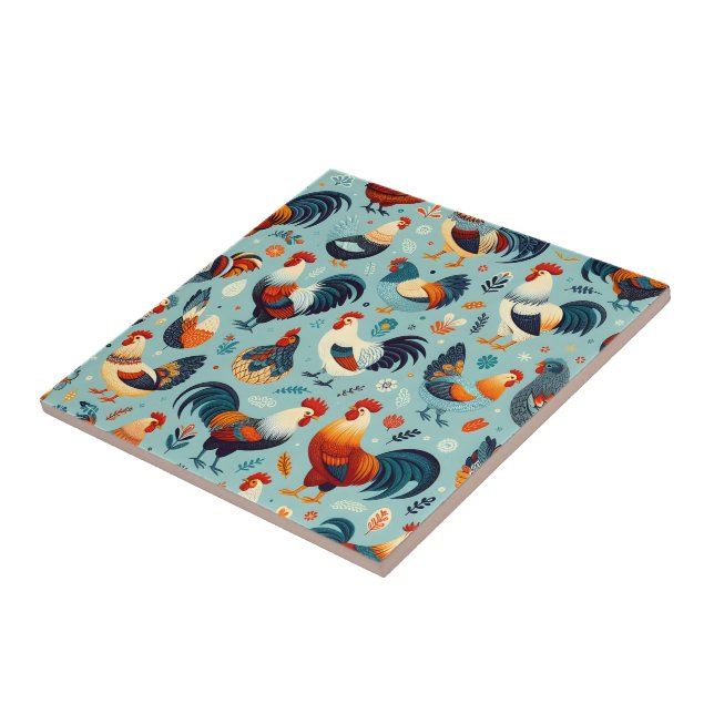 Azulejo De Cerâmica Design de galinha e galinha (Lateral)