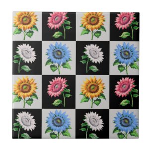 Azulejo De Cerâmica Design de girassol multicolorido com controlo
