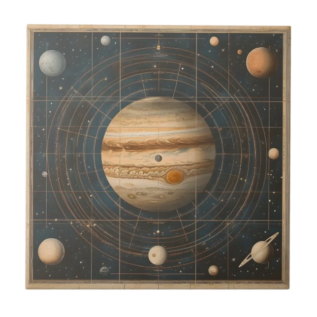 Azulejo De Cerâmica Design de Gráfico Celestial Centrado em Júpiter (Frente)