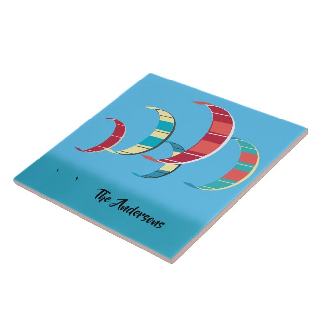 Azulejo De Cerâmica Design de Kiteboard Azul (Lateral)