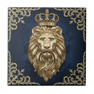 Azulejo De Cerâmica Design de Leão Regal - Marinho Azul e Decoração de