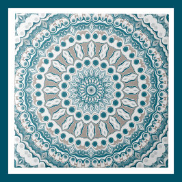 Azulejo De Cerâmica Design de Mandala em Tons de Aqua e Taupe