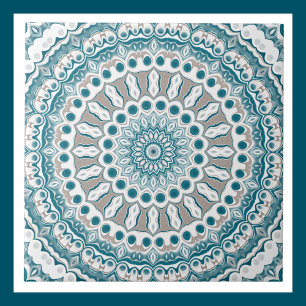 Azulejo De Cerâmica Design de Mandala em Tons de Aqua e Taupe