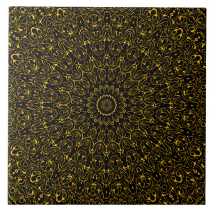 Azulejo De Cerâmica Design de Medalhão Amber e Negro