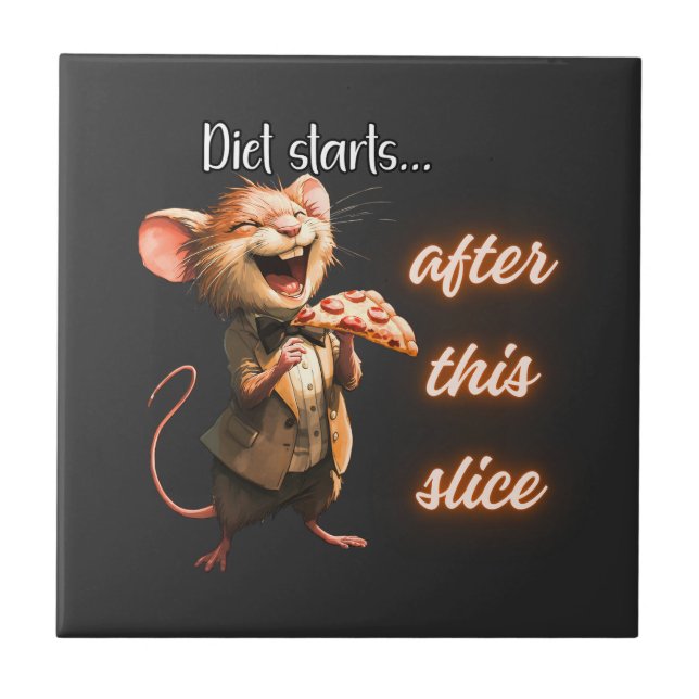 Azulejo De Cerâmica Design de Mouse de Dieta de Pizza Engraçada (Frente)