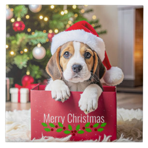 Azulejo De Cerâmica Design de Natal de Cachorrinho Beagle,