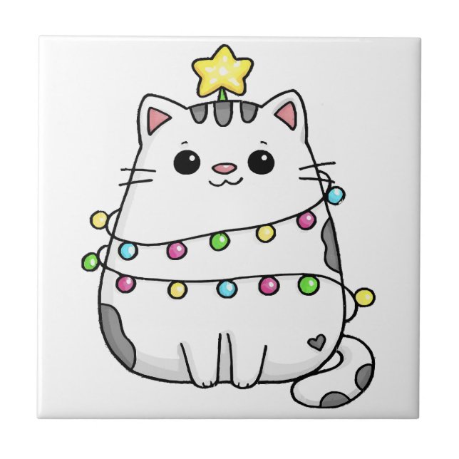 Azulejo De Cerâmica design de Natal de gato fofo (Frente)