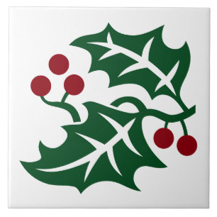 Azulejo De Cerâmica Design de Natal Green Holly e Red Berries