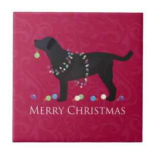 Azulejo De Cerâmica Design de Natal Merry Black Lab