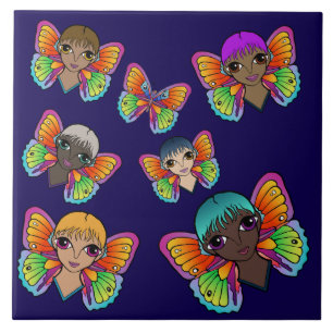 Azulejo De Cerâmica Design de Olhos Grandes e Borboletas