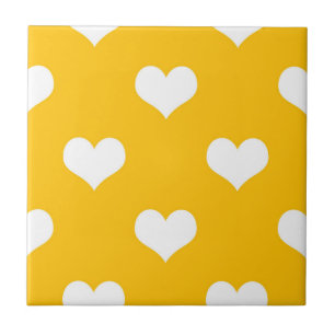 Azulejo De Cerâmica Design de Padrão Coração de Amor Branco Amarelo