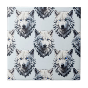 Azulejo De Cerâmica Design de Padrão da Cabeça do Lobo Branco - Branco