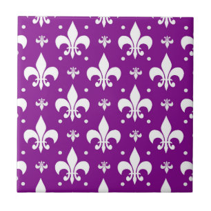 Azulejo De Cerâmica Design de padrão da Fleur-de-lis de fundo roxo
