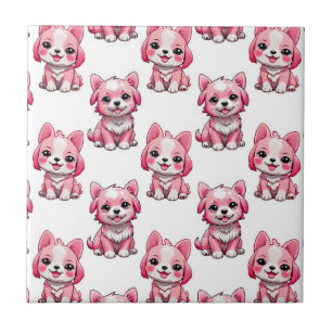 Azulejo De Cerâmica Design de padrão de cachorrinho rosa - branco