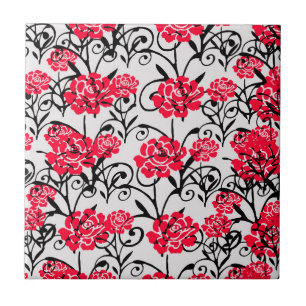 Azulejo De Cerâmica Design de Padrão de Ilustração Floral da rosa verm