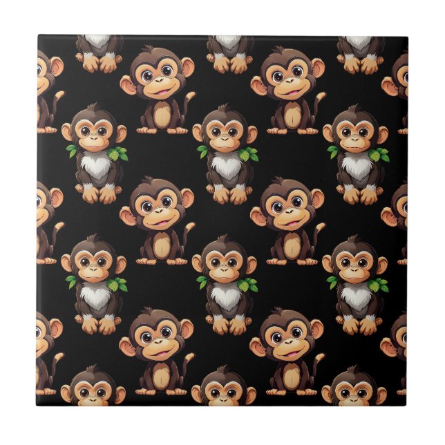 Azulejo De Cerâmica Design de padrão de macaco preto  (Frente)