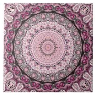 Azulejo De Cerâmica Design de padrão de mandala rosa e burgundy