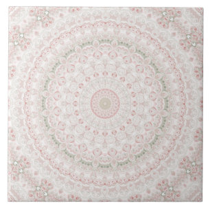 Azulejo De Cerâmica Design de Padrão de Mandala Rosa Pastel e Verde