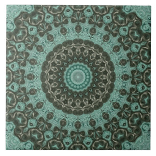 Azulejo De Cerâmica Design de Padrão de Mandala Verde Antiquado