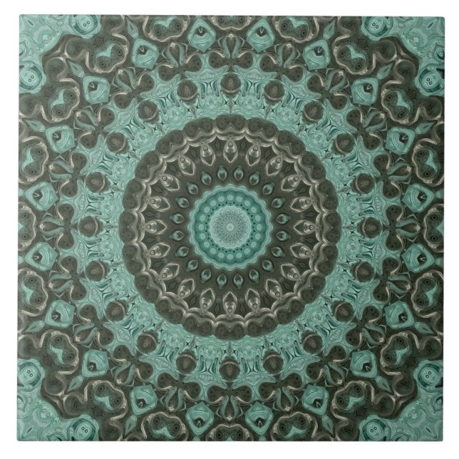 Azulejo De Cerâmica Design de Padrão de Mandala Verde Antiquado (Frente)