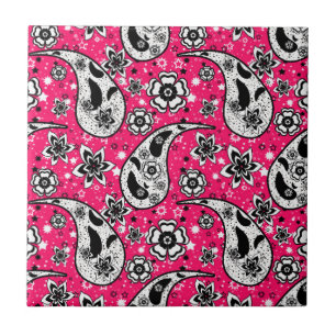 Azulejo De Cerâmica Design de padrão de Paisley Floral rosa
