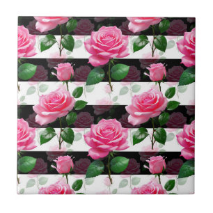 Azulejo De Cerâmica Design de Padrão de Rosa de Flor em Segundo Plano 