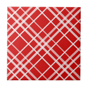 Azulejo De Cerâmica Design de Padrão de Xadrez do Tartan Branco Vermel