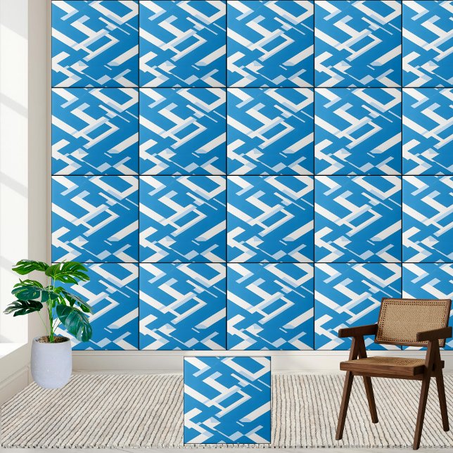 Azulejo De Cerâmica Design de padrão grego branco e azul moderno (Modern Blue and White Greek Pattern Design Ceramic Tile)