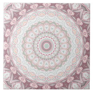 Azulejo De Cerâmica Design de Padrão Mandala Rosa e Verde Menta