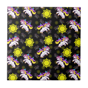 Azulejo De Cerâmica Design de padrão Unicorn preto