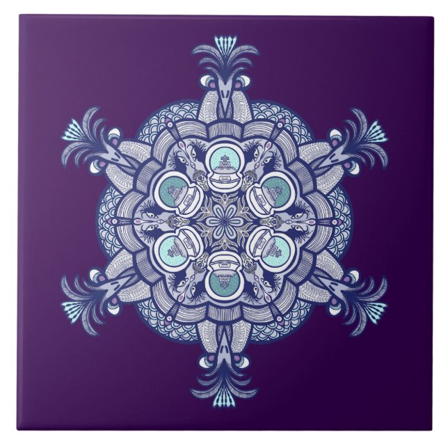 Azulejo De Cerâmica Design de Pássaros e Globos (Frente)