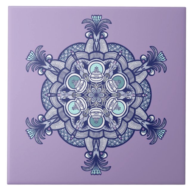 Azulejo De Cerâmica Design de Pássaros e Globos (Frente)