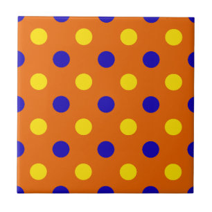 Azulejo De Cerâmica Design de Pontos Polka Laranja Azul Amarelo