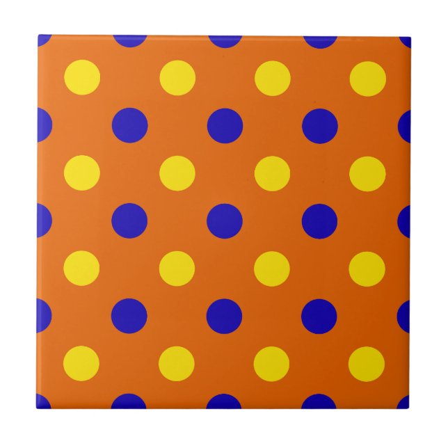 Azulejo De Cerâmica Design de Pontos Polka Laranja Azul Amarelo (Frente)